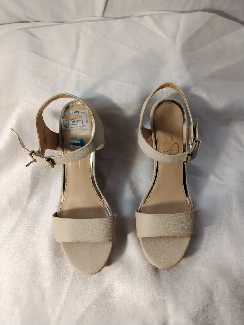 Jessica Simpson Cream Wedge Sandals with Cork-Style Wedge